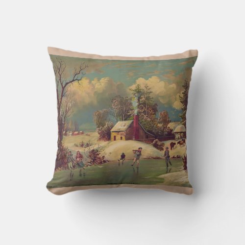 Vintage Winter Scene Pillow