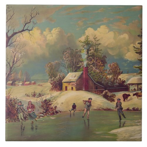 Vintage Winter Scene Tile