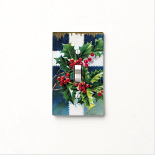 Vintage Winter Season Holly Retro Christmas Light Switch Cover