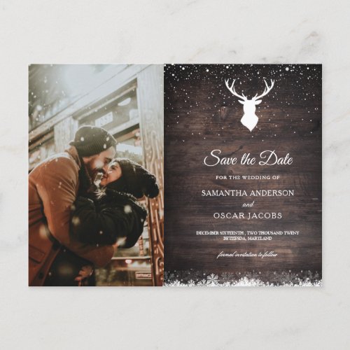 Vintage Winter Simple Deer  Snowflaks Announcemen Announcement Postcard