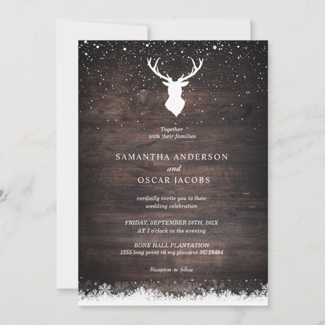 Vintage Winter Simple Deer & Snowflaks Invitation (Front)