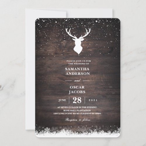 Vintage Winter Simple Deer  Snowflaks Invitation