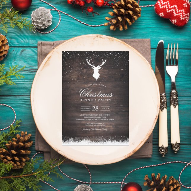 Vintage Winter Simple Deer & Snowflaks Invitation (Creator Uploaded)