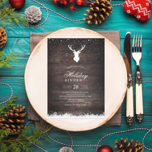 Vintage Winter Simple Deer  Snowflaks Invitation