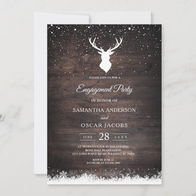 Vintage Winter Simple Deer & Snowflaks Invitation (Front)