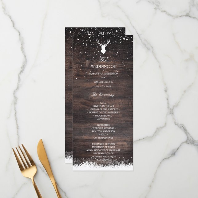 Vintage Winter Simple Deer & Snowflaks Menu (Front/Back In Situ)