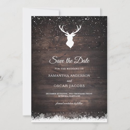 Vintage Winter Simple Deer  Snowflaks Save The Da Save The Date