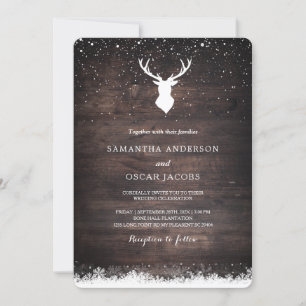 Vintage Winter Simple Deer & Snowflaks Wedding Inv Invitation