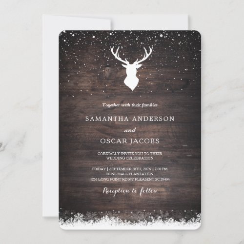Vintage Winter Simple Deer  Snowflaks Wedding Inv Invitation
