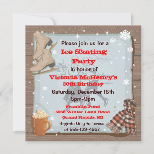 Vintage Winter Skating Party Invitations