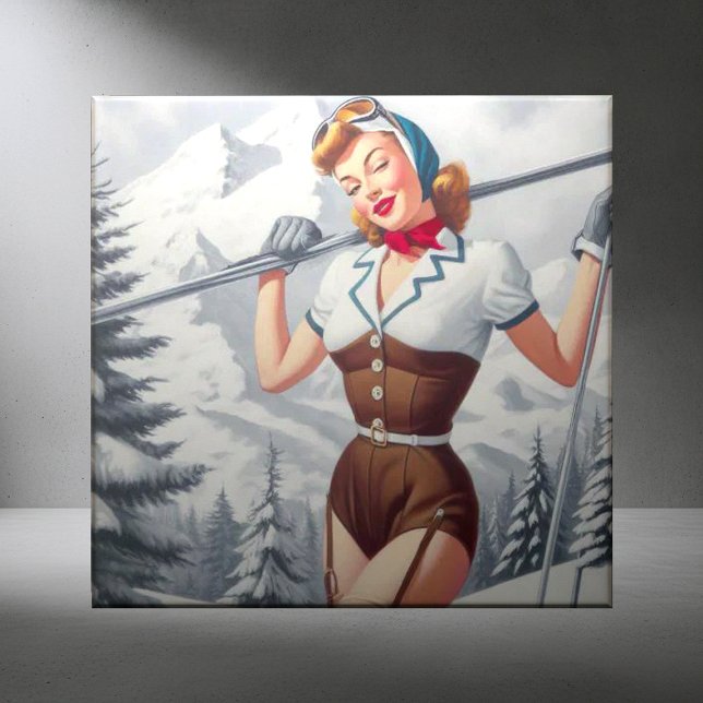 Vintage Winter Ski Pin-Up Ceramic Tile (Creator Uploaded)
