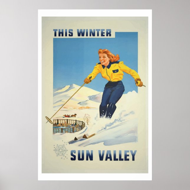 Vintage winter Ski sun valley idaho Travel Poster (Front)