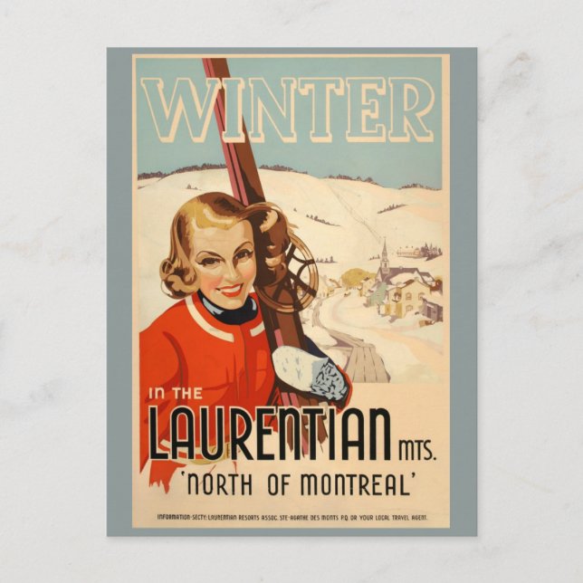 Vintage winter skiing poster postcard (Front)