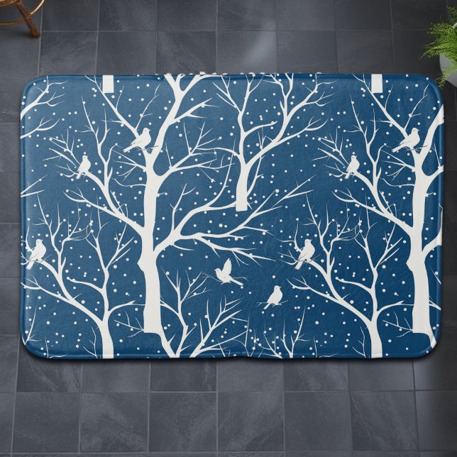 Vintage Winter Sky White Birds Snowflakes Bath Mat (Creator Uploaded)