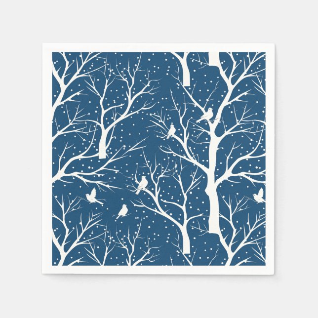 Vintage Winter Sky White Birds Snowflakes Napkins (Front)