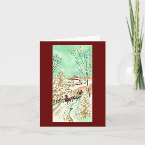 Vintage Winter Sleigh Ride Christmas Card