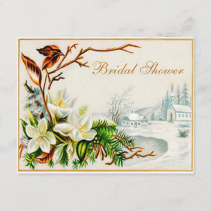 Vintage Winter Snow Church & Lilies Bridal Shower Invitation