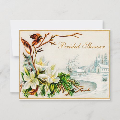 Vintage Winter Snow Church  Lilies Bridal Shower Invitation