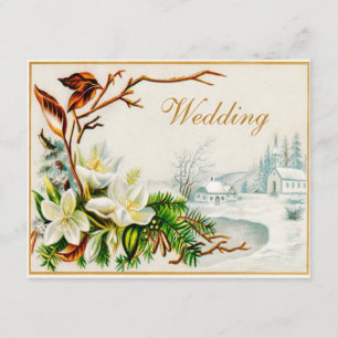 Vintage Winter Snow Church & Lilies Wedding Invitation
