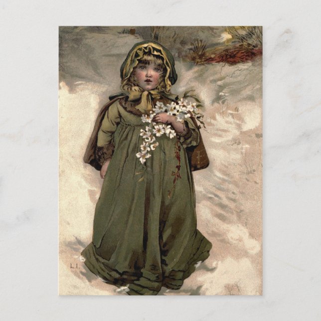 Vintage Winter Snow Girl Postcard (Front)