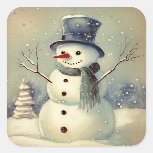 vintage winter snowman square sticker