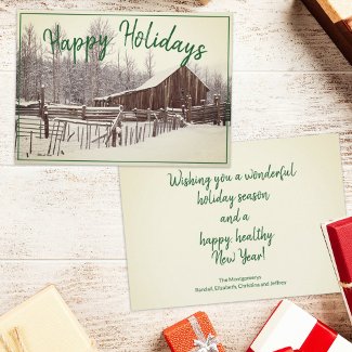 Vintage Winter Snowy Barn Photo Custom