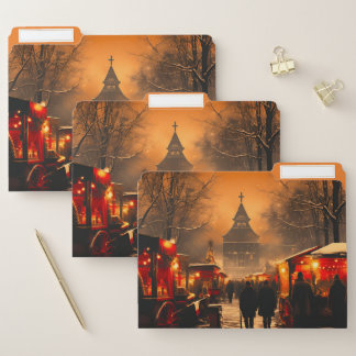 Vintage Winter Snowy Christmas Market File Folder