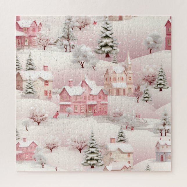 Vintage Winter Snowy Village Scenery Jigsaw Puzzle (Vertical)