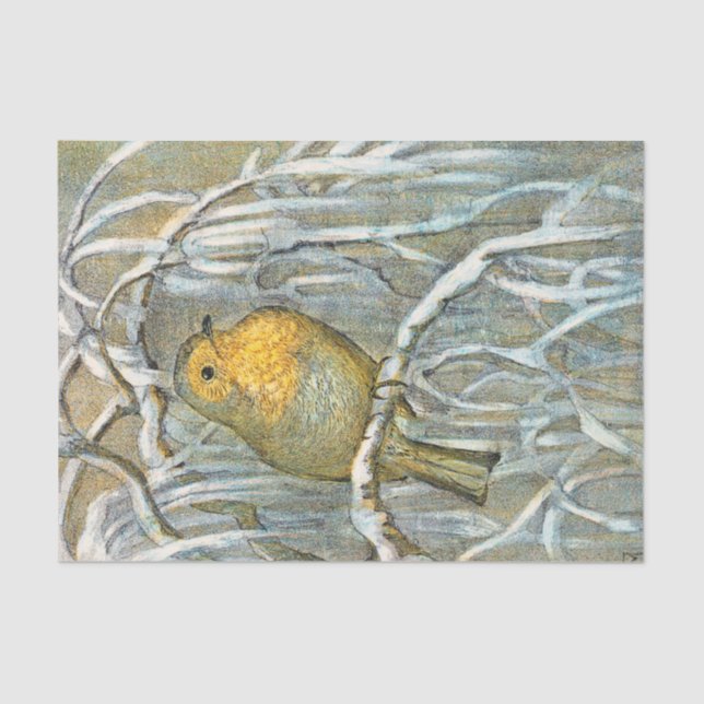 Vintage Winter Songbird Bird Antique  Tissue Paper (Front)