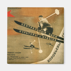 Vintage winter sports, Russian ski poster Magnet