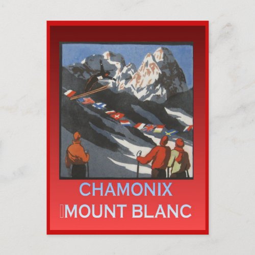 Vintage Winter sports Ski Chamonix Mount Blanc Postcard