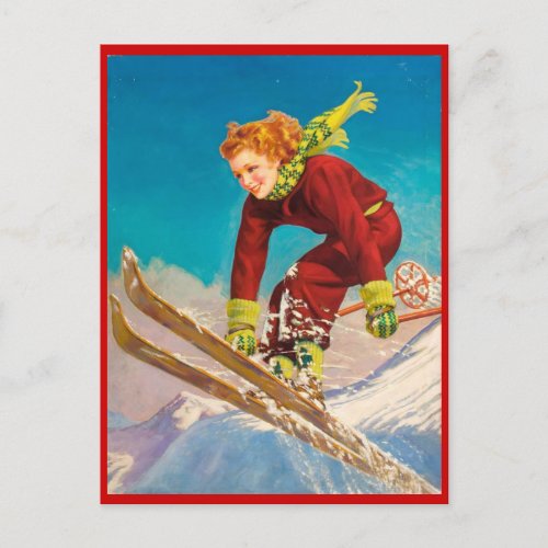 Vintage Winter sports Ski downhill Postcard