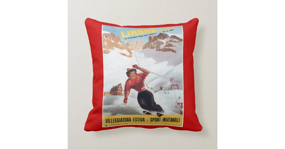 Vintage Winter Sports Ski Italy Limone Throw Pillow Zazzle Com