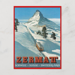 Vintage winter sports, Ski Zermatt, Switzerland Postcard