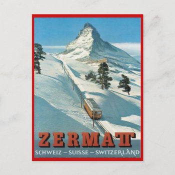 Vintage Winter Sports  Ski Zermatt  Switzerland Postcard by PigeonPost at Zazzle