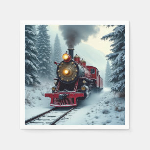Vintage Winter Steam Locomotive Napkins