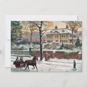 Vintage Winter Street Merry Christmas Holiday Card