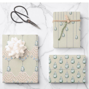 Vintage winter teal rhinestones victorian elegant wrapping paper sheets