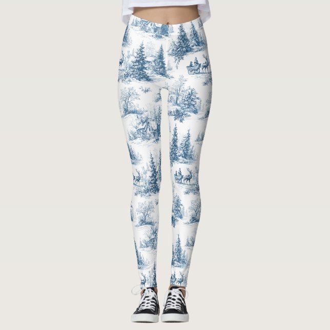 Vintage Winter Toile de Jouy - Classic Christmas Leggings (Front)