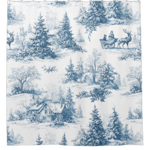 Vintage Winter Toile de Jouy - Classic Christmas Shower Curtain