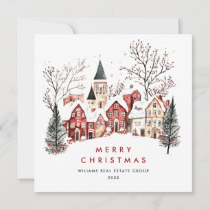Vintage Winter Town Christmas Corporate Holiday Card