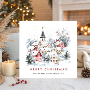 Vintage Winter Town Christmas Corporate Holiday Card