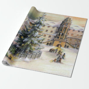 Vintage Winter Town Christmas tree Wrapping Paper