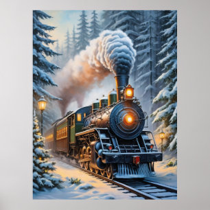 Vintage Winter Train Scenic Artwork Poster