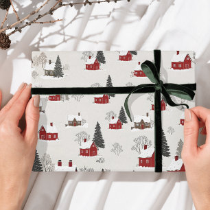 Vintage Winter Village cute Christmas Themed Wrapping Paper