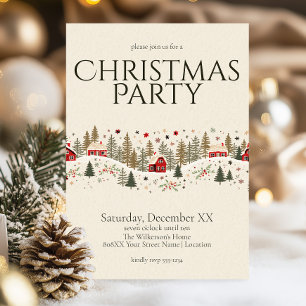 Vintage Winter Village Folk Art Christmas Invitation