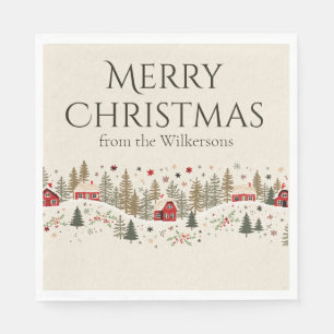 Vintage Winter Village Xmas Folk Art Custom Name Napkins