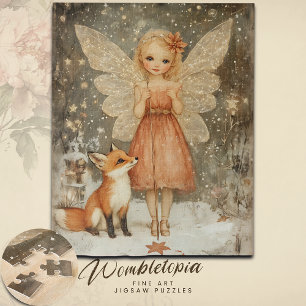 Vintage Winter Woodland Fairy and Fox Christmas Jigsaw Puzzle