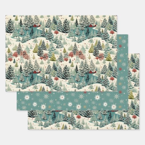 Vintage Winters Haven Snowy Landscape 2 Wrapping Paper Sheets