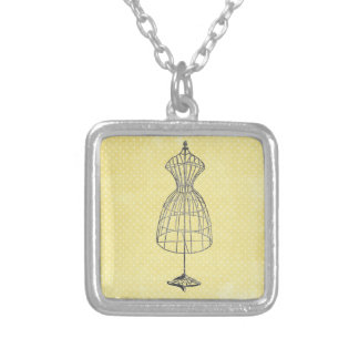 Vintage Wire Dress Frame Silver Plated Necklace